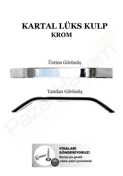 Kartal Model 224mm Krom 2 Adet - Mutfak Dolap & Çekmece Kulpu Vidaları Dahil Gümüş - Krom