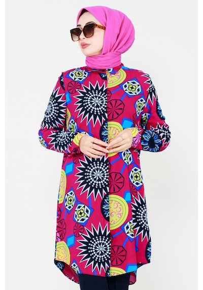 Sevitli Etnik Desenli Viscon Tunik-fuşya-3125-fuşya Fuşya