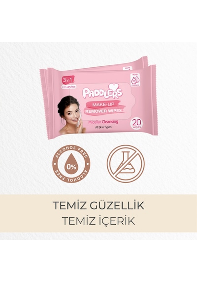 3’ü 1 Arada Makyaj Temizleme Mendili 240 Yaprak (12x20) -  Yüz Göz & Dudak İçin, Yumuşak Dokulu