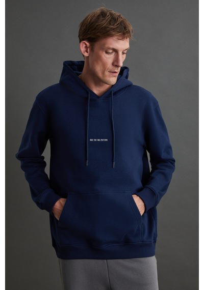 Grımelange Epıc Erkek Yumusaçık Kumaşlı Nakış Detaylı Kapüşonlu Kordonlu Regular Lacivert Sweatshirt