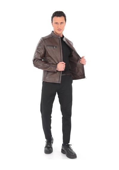 Newzaya Hakiki Deri Erkek Ceket Klasik Şıklıkla Buluşan Modern Stil Kahverengi