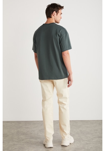 Grimelange Antonıo Erkek Baskı Detaylı %100 Organik Pamuk Örme Oversize Yeşil T-shirt