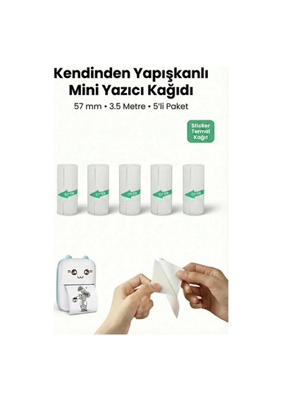 Kendinden Yapışkanlı Çocuk Kamera Baskı Kağıdı, 5 Li Rulo 57x25mm Baskı Termal Kağıt Rulo 1