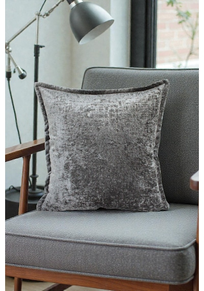 Kırlent Kılıfı İthal Kadife Kumaş - 45x45cm Yumuşak Dokulu Çift Taraflı Özel Tasarım Kırlent Kılıfı Koyu Gri