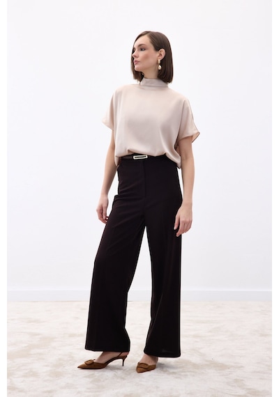 Sateen Palazzo Krep Pantolon - Kahve-136712 kahve