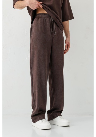 Vamos Baggy Fit Yıkamalı Eşofman Alt Kahverengi
