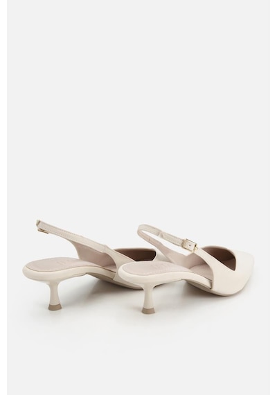 Yaya Kadın Ekru Saten Sivri Burunlu İnce Topuklu Arkası Açık Ayakkabı