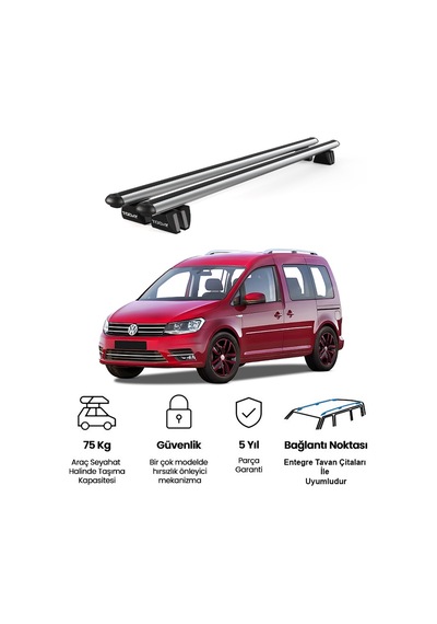 Pençe Volkswagen Caddy 2003-2015 Uyumlu Gri Ara Atkı Port Bagaj Tavan Barı