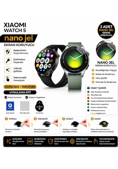 Xiaomi Watch 5 Uyumlu Nano Hidrojel Ekran Koruyucu 2 Adet Kırılmaz Darbe Emici Tam Koruma