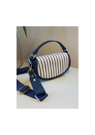 Nura Collection Lacivert Kadın Çizgili Yarım Ay Modeli El Ve Omuz Çantası Lacivert - 924164356 Lacivert