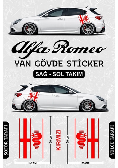 Alfa Romeo Yan Gövde Sticker Seti Kırmızı - 854101982