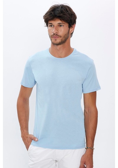 Tudors Erkek Slim Fit Dar Kesim Pamuk Yumuşak Dokulu Basic Açık Mavi Bisiklet Yaka Tişört-31787-mavi Mavi