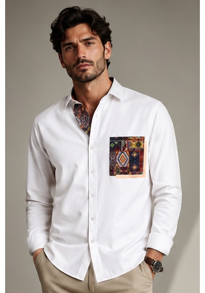 Serseri Jeans Erkek Uzun Kollu Çift Etnik Detaylı Desenli Cep Detaylı Pamuklu Rahat Kalıp Casual Gömlek Beyaz Serseri Jeans Erkek Uzun Kollu Çift Etnik Detaylı Desenli Cep Detaylı Pamuklu Rahat Kalıp Casual Gömlek Beyaz