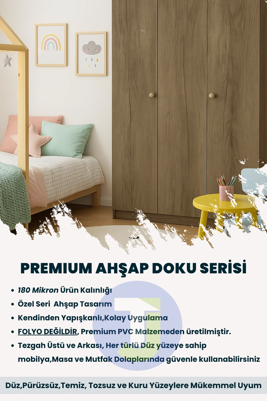 Technojet Premium Seri Kendinden Yapışkanlı Ahşap Desenli Pvc Kaplama 60cmx300cm Vizon