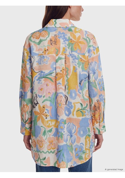 Lcw Modest Turuncu Desenli Oversize Kadın Gömlek Tunik