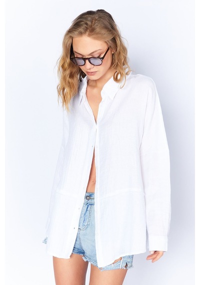 Manche Müslin Uzun Yıkamalı Oversize Rahat Kalıp Parçalı Kadın Düz Basic Gömlek Beyaz Mks166905-01 Manche Müslin Uzun Yıkamalı Oversize Rahat Kalıp Parçalı Kadın Düz Basic Gömlek Beyaz Mks166905-01