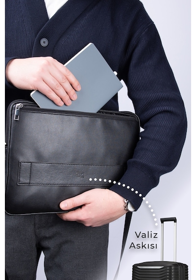 2k S.deri Laptop Çantası,tablet Çantası,13.3'' İnç,vegan,omuz Ve Valiz Askılı,aksesuar Ve Evrak Cepli,24 34 2 Cm.,siyah Laptop Çantası