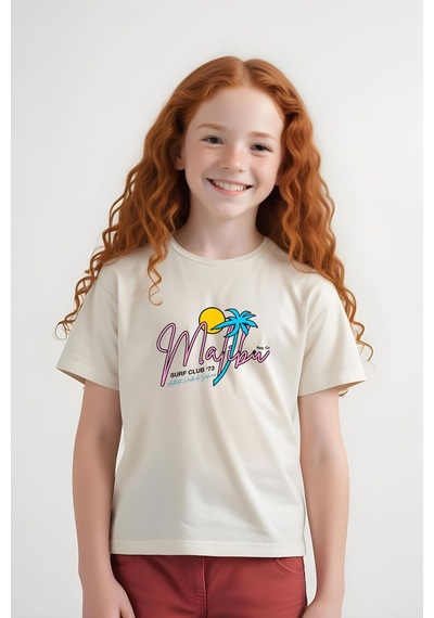 Fyk Kids Kız Çocuk Basic Malibu Baskılı T-shirt Krem