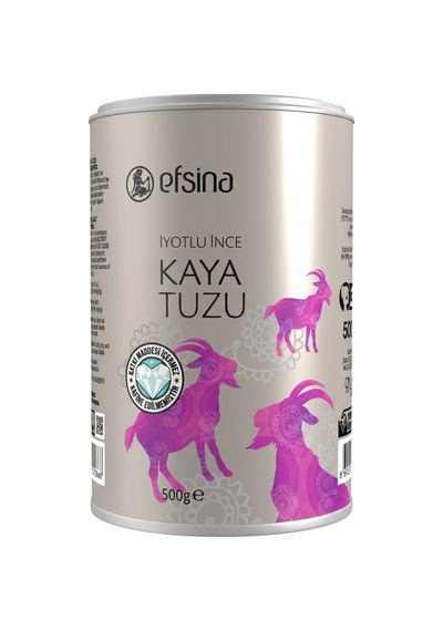 Efsina İyotlu İnce Kaya Tuzu Silindir Kutu 500 G - 8 Adet Tarı