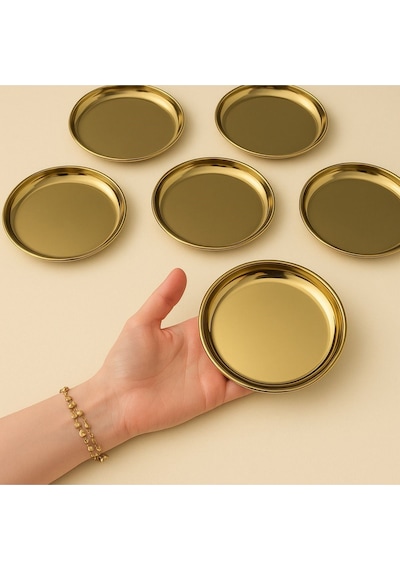 6 Adet 12 Cm Gold Yuvarlak Paslanmaz Çelik,lokumluk,ikramlık, Pasta Servis,kahve Fincan Altlığı Gold