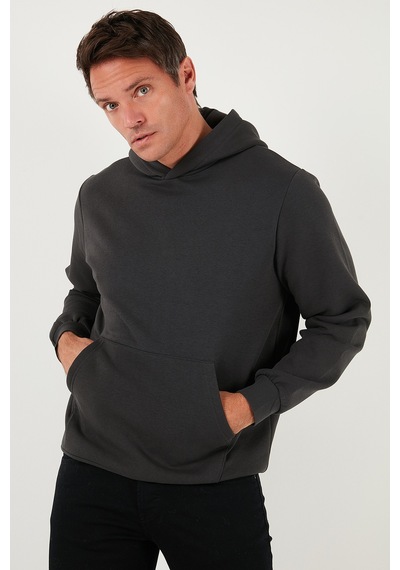 Buratti Regular Fit Kapüşonlu Kanguru Cepli Içi Tüylü Yumuşak Şardonlu Erkek Sweat 5905281 Füme