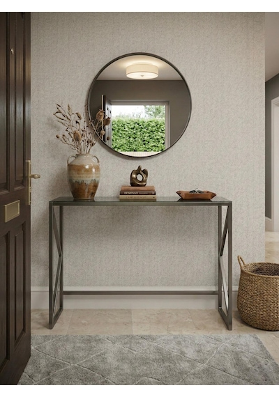 Lumina Modern Antre Dresuarı - 4mm Temperli Camlı Metal Konsol - 100x30 Cm Gri