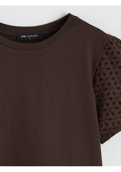 Lcw Comfort Kahverengi Bisiklet Yaka Brode Detaylı Bluz
