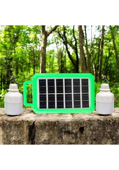 2 Ampullü Solar Panelli Powerbank Özellikli Kamp Işığı Seti Güneş Enerjili Led Kamp Aydınlatma Sistemi, Ta