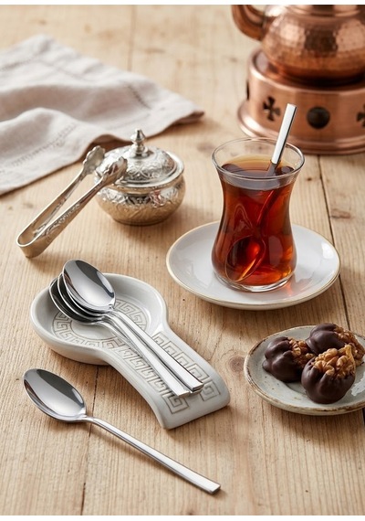 12 Adet Paslanmaz Çelik Lüx Çay Kaşığı Çubuk Çay Kaşığı Gri