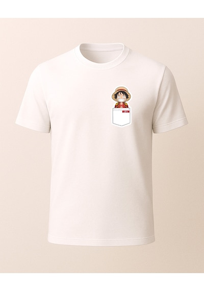One Piece Cep Tasarımlı Baskılı T-shirt Beyaz