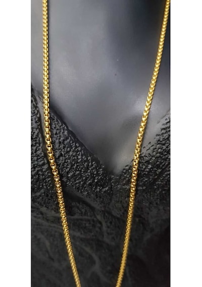 80 Cm Uzunluk Unisex Vip Çelik Arnavut Zinciri Model Sarı Renk Kolye Sarı