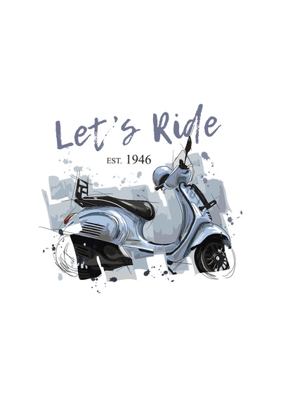 Paybuy Kadın Scooter Baskılı Kısa Kollu Tişört Let's Ride Retro Nostalji Beyaz