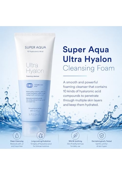 Mıssha 10 Çeşit Hyalüronik Asit İçeren Makyaj Temizleme Köpüğü200ml Super Aqua Ultra Hyalron Cleansing Foam