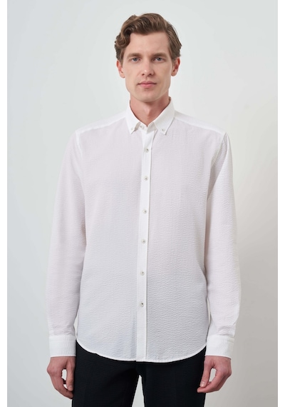 Morven Erkek Beyaz Pamuk Trend Dynamic Fit Düğmeli Yaka Gömlek 25ms004027600 Beyaz Beyaz