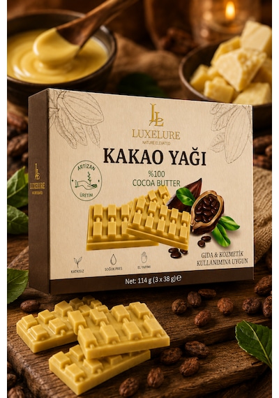 Luxelure Kakao Yağı %100 Saf Soğuk Pres 114 G 3 X 38 G Gıda Ve Kozmetik Kullanımına Uygun Kare Form Tekli