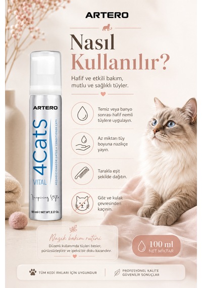 Artero 4cats Kediler İçin Özel Parlaklık Ve Yumuşaklık Verici Tüy Kremi 100 Ml