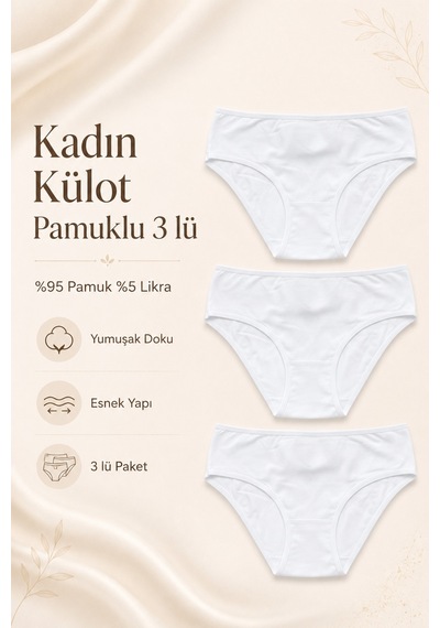 Nicoletta Kadın Külot 3 Lü Paket Likralı Pamuklu Beyaz