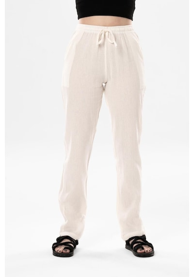 Eliş Şile Bezi Şile Bezi Çift Cepli Unisex Yazlık Pantolon Krem Krm-krem Krem