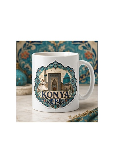 Konya Temalı Kupa Bardak Şehir Silüeti Desen 9 Beyaz Beyaz