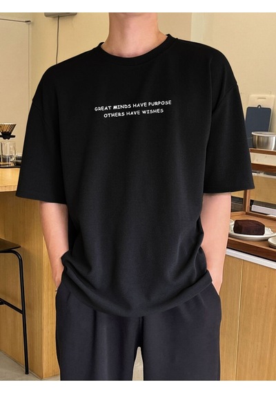 T-shirt - Baskılı Oversize Bisiklet Yaka Kısa Kol Beyaz Tişört Siyah