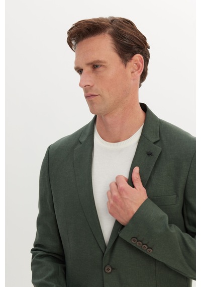AC&Co / Altınyıldız Classics Erkek Hakı Keten Slim Fit Dar Kesim Mono Yaka Torba Cepli Ceket Haki AC&Co / Altınyıldız Classics Erkek Hakı Keten Slim Fit Dar Kesim Mono Yaka Torba Cepli Ceket Haki