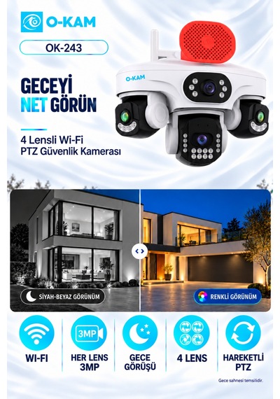 O-kam Ok-243 Premiumw 4 Lens Wifi Kamera
