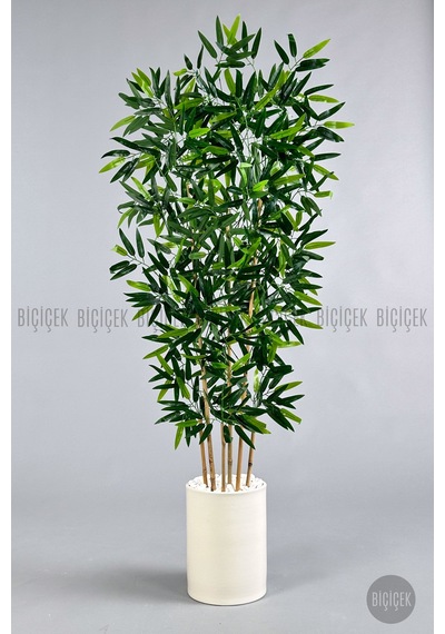 Yapay Bambu Ağacı 6 Dallı 150 Cm Yoğun Yapraklı Metal Siyah Saksı Krem