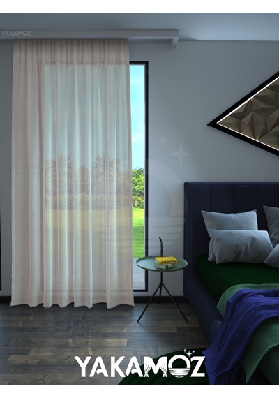 Krem Renk Keten Görünümlü Ekstraforlu Tül Perde Linen Touch Serisi Krem