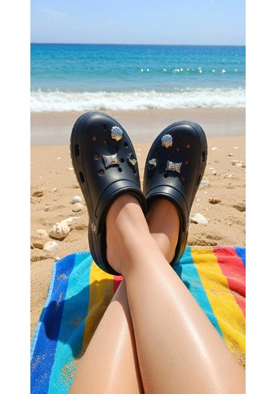 Stil Shoes Kadın Croks Eva Terlik Hafif Rahat Şık Taşlı Yumuşak Terlik Siyah