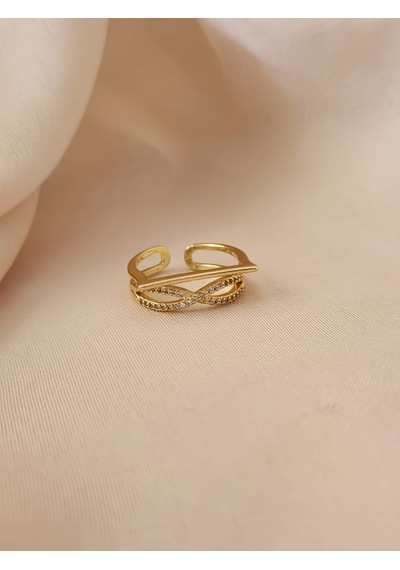 Sonsuzluk Model Zirkon Taşlı Ayarlanabilir Gold Altın Renkli Yüzük Gold