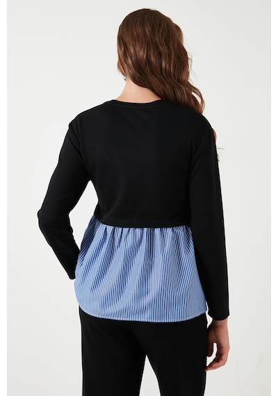 Lela Bisiklet Yaka Gömlekli  Oversize Fit Oysho Kumaş Bayan Sweat 5865880 Siyah