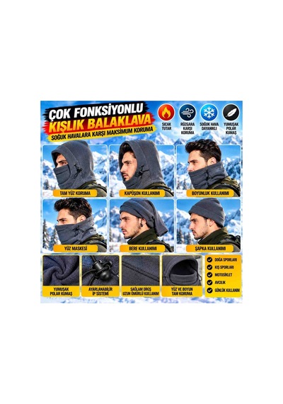 Kışlık Polar Balaklava Kar Maskesi Rüzgar Ve Soğuk Geçirmeye Karşı Korumalı Yüz Ve Boyun