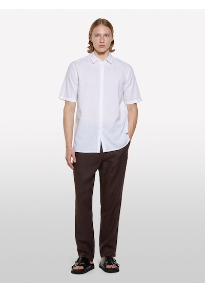 Sisley Keten Karışımlı Regular Fit Kısa Kollu Gömlek Erkek Beyaz Gömlek - 325p51fcsq03k