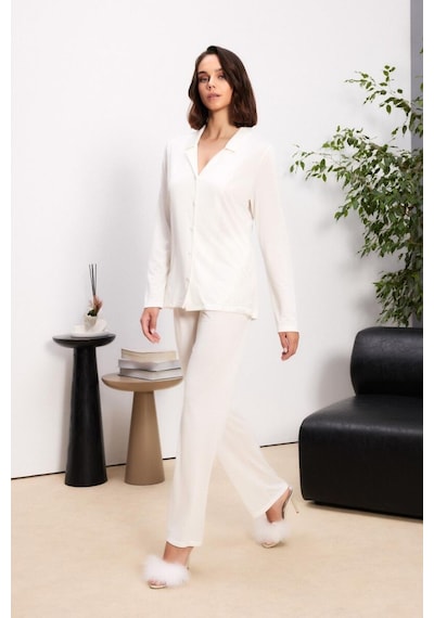 Pierre Cardin Ekru 6'lı Modal Gecelik Sabahlık Çeyiz Seti 5000 Ekru